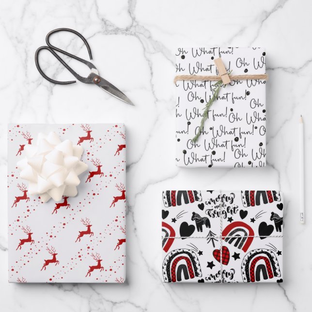 Moderne, trendige Weihnachten in Rot, Schwarz und  Geschenkpapier Set (Vorderseite)