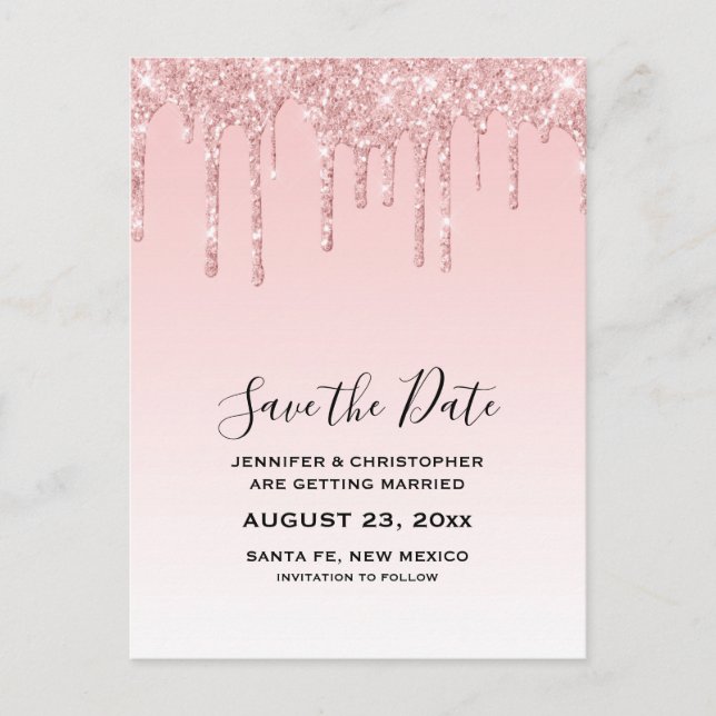 Moderne Trendrosa Imitate Glitzer Save the Date Postkarte (Vorderseite)