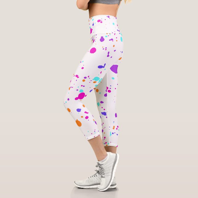 Moderne Trendrosa Lila Paint Spritzer Grunge Capri Leggings (Links)