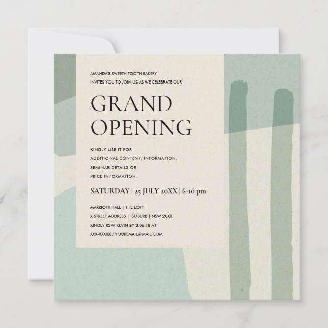 MODERNE TRENDY ABSTRAKT ART AQUA BLAUE GRAND ÖFFNU EINLADUNG (Vorderseite)