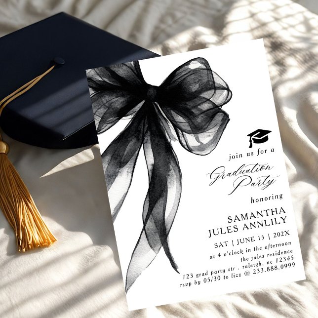Moderne Trendy Black Bow Graduation Party Einladung (Von Creator hochgeladen)