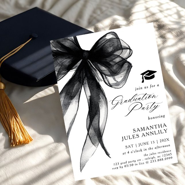 Moderne Trendy Black Bow Graduation Party Einladung (Von Creator hochgeladen)