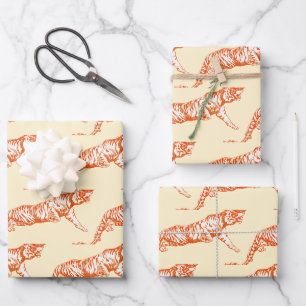 Moderne Trendy Bright Orange Tiger on Creme Geschenkpapier Set