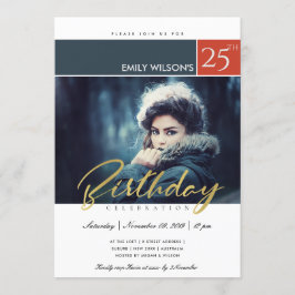 MODERNE TRENDY BRUSH SCRIPT FOTO JEDEN ALTER GEBUR EINLADUNG