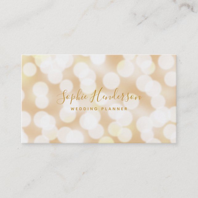 Moderne Trendy Calligraphy Champagne Bokeh Lights Visitenkarte (Vorderseite)