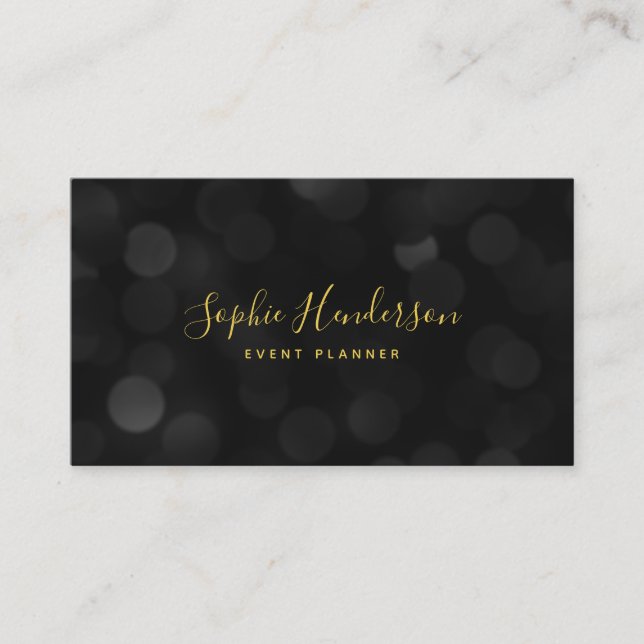 Moderne Trendy Calligraphy Dark Bokeh Lights Visitenkarte (Vorderseite)