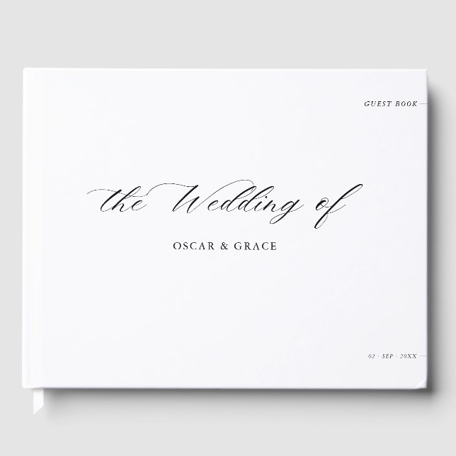 Moderne Trendy Calligraphy Minimal Stilvolle Hochz Gästebuch (Vorderseite)