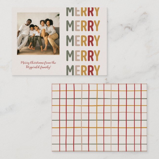 Moderne Trendy Frohe Weihnachten Ein Foto Mitteilungskarte (Vorne/Hinten)