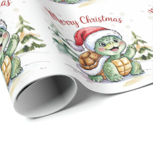 Moderne Trendy Frohe Weihnachtsschildkröte in Weih Geschenkpapier