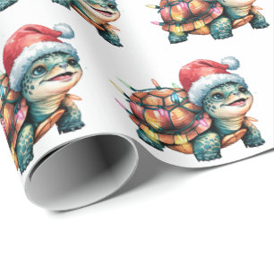 Moderne Trendy Frohe Weihnachtsschildkröte in Weih Geschenkpapier