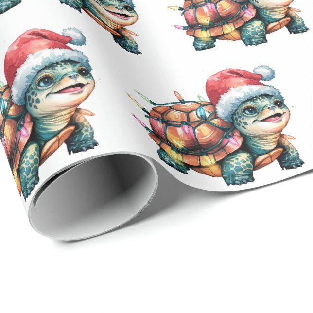 Moderne Trendy Frohe Weihnachtsschildkröte in Weih Geschenkpapier (Rolleneckpunkt)