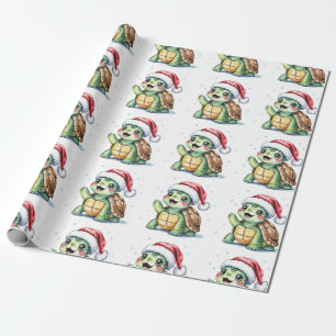 Moderne Trendy Frohe Weihnachtsschildkröte in Weih Geschenkpapier