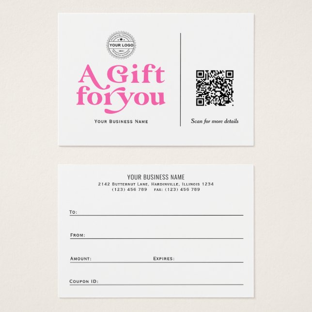 Moderne trendy Hot-Pink QR-Code-Geschenkkarten (Vorne & Hinten)