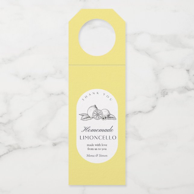 Moderne trendy Lemons Limoncello Wedding Flaschenanhänger (Vorderseite)