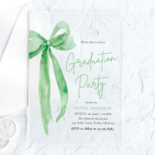 Moderne Trendy Lime Green Bow Graduation Party Acryleinladungen