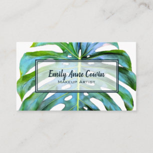 Moderne Trendy Makeup Artist Tropical Leaf Grüne Visitenkarte