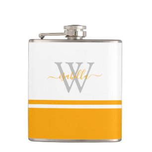 Moderne Trendy Monogram Script Orange Flachmann