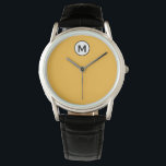 Moderne trendy Mustard Yellow Black Monogram Armbanduhr<br><div class="desc">Modernes,  trendy Monogram Emblem Classic Block Typografy Monogram Solid Mustard Yellow Background</div>