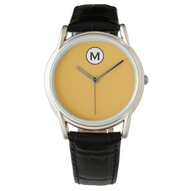 Moderne trendy Mustard Yellow Black Monogram Armbanduhr (Vorderseite)