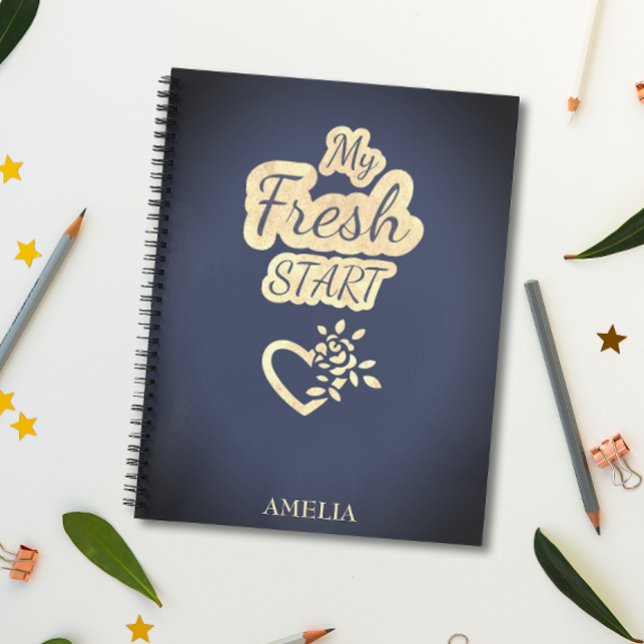 Moderne Trendy My Fresh Start Navy Blue und Beige Notizbuch (Von Creator hochgeladen)