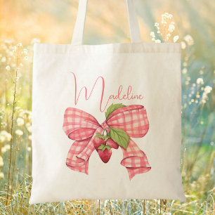 Moderne Trendy Niedlich Pink Bow & Strawberry Tragetasche