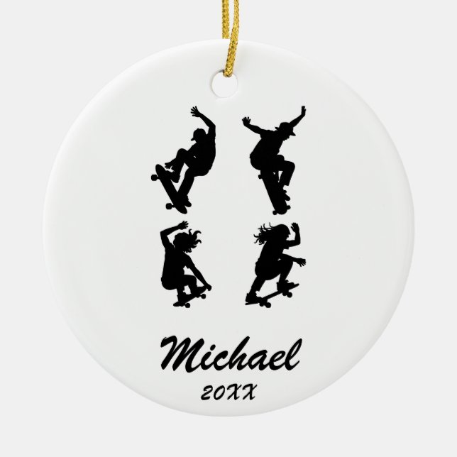Moderne Trendy Personalisierte Skateboarder Keramik Ornament (Vorne)