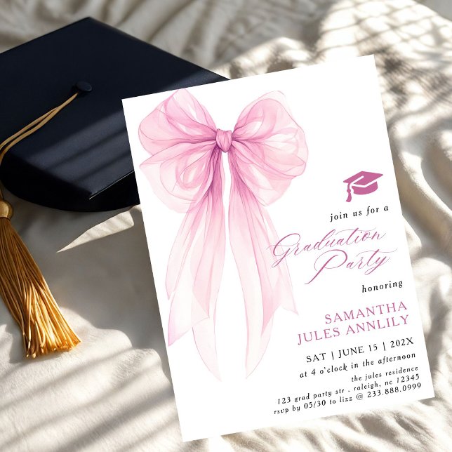 Moderne Trendy Pink Bow Graduation Party Einladung (Von Creator hochgeladen)