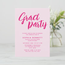 Moderne Trendy Pink Brush Script Graduation Party