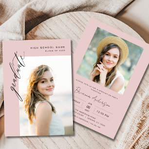 Moderne Trendy Pink Foto Graduation Party Einladung