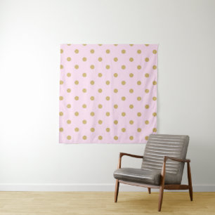 Moderne Trendy Pink & Gold Polka Dots Background Wandteppich