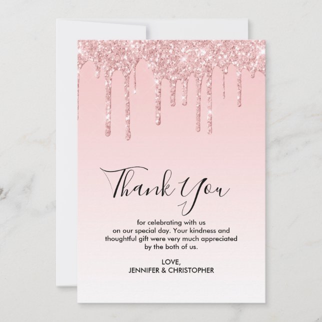 Moderne trendy Pink Imitate Glitzer Wedding Dankeskarte (Vorderseite)