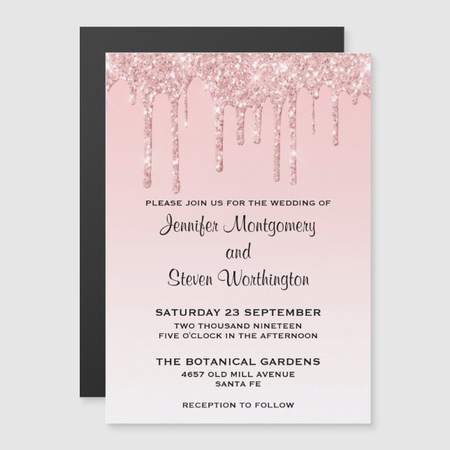 Moderne trendy Pink Imitate Glitzer Wedding Magneteinladung (Vorne/Hinten)