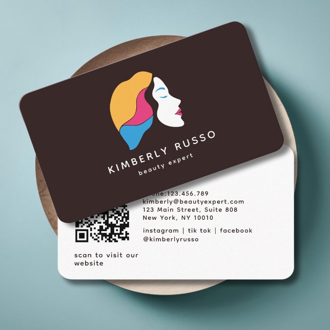 Moderne, trendy, QR-Code, Salon, Frauen-Logo-Gesch Visitenkarte (Modern, Trendy, QR Code, Salon, Women-Logo, colorful Business Card)
