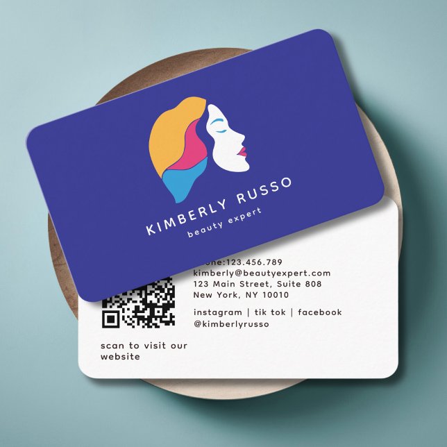 Moderne, trendy, QR-Code, Salon, Frauen-Logo-Gesch Visitenkarte (Modern, Trendy, QR Code, Salon, Women-Logo, colorful Business Card)