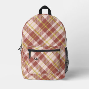 Moderne trendy Red Karo Kariert Monogram Initials Bedruckter Rucksack