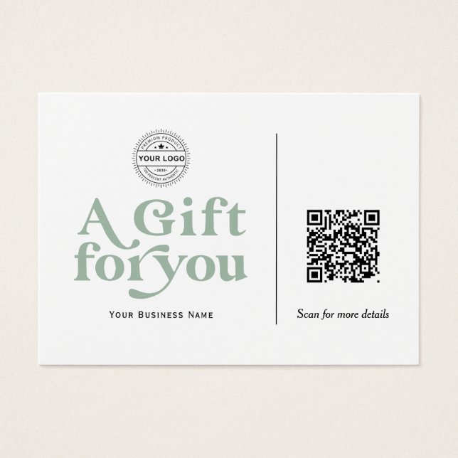 Moderne Trendy Sage Green QR Code Geschenkgutschei (Vorderseite)