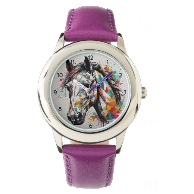 Moderne, trendy schöne Pferde Kinder Armbanduhr (Vorderseite)