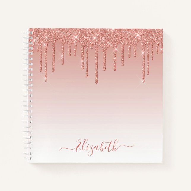Moderne, trendy Stylish Script Rose Gold Glitzer Notizbuch (Vorderseite)