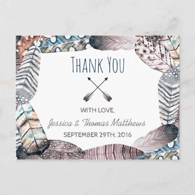 Moderne Tribal Feathers Bohemisch Hochzeit Vielen  Postkarte (Vorderseite)