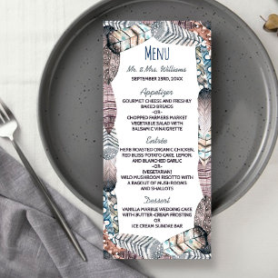 Moderne Tribal Feathers Bohemische Hochzeitmenü Menükarte