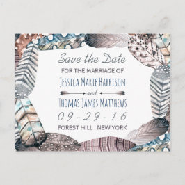 Moderne Tribal Federn Save the Date Bohemisch Ankündigungspostkarte