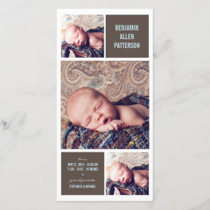Moderne Trio Foto Baby Boy Geburtserklärung Ankündigung