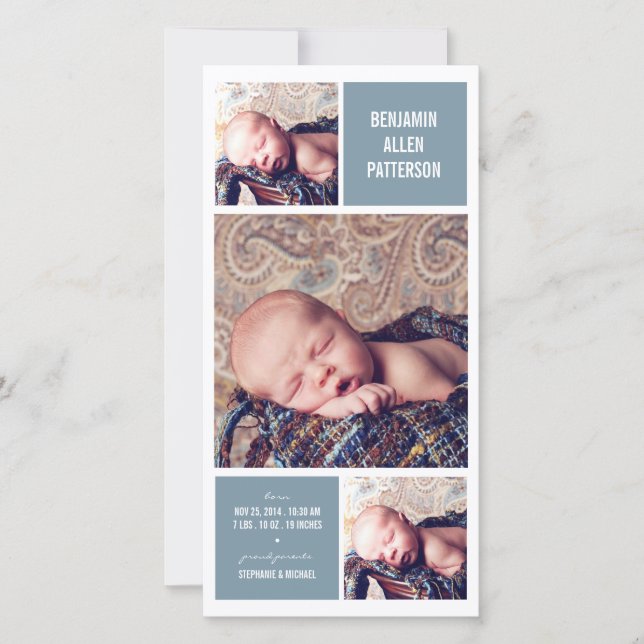 Moderne Trio Foto Baby Boy Geburtserklärung Ankündigung (Vorderseite)