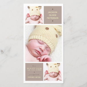 Moderne Trio-Foto-Baby-Mädchen-Geburts-Mitteilung Ankündigung