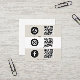 Moderne Triple Icon & QR Code Social Media Beige Quadratische Visitenkarte