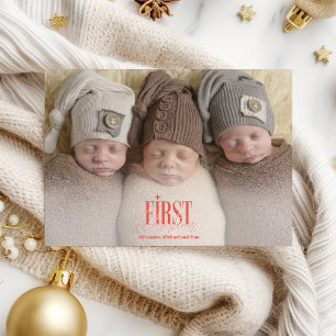 Moderne Triplets Erste Weihnachtszeit Custom Foto Feiertagskarte