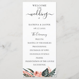 Moderne Tropen Korallen Blumen Hochzeit Programm