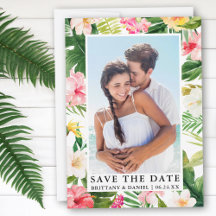 Moderne Tropenflora-Foto-Save the Date-Karte