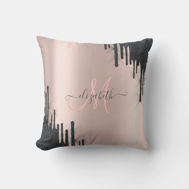 Moderne Tropfen mit schwarzem Glitzer Rose Gold Mo Kissen (Vorderseite)