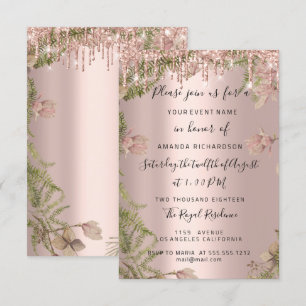 Moderne Tropfen Rose Gold Bridal Wedding Floral Einladung
